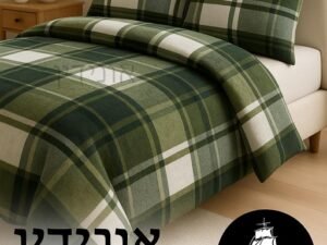 סט מצעים 100 כותנה  פלנל משבצות ירוק לבן