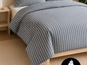 סט מצעים פסים אפור לבן כותנה סאטן 300